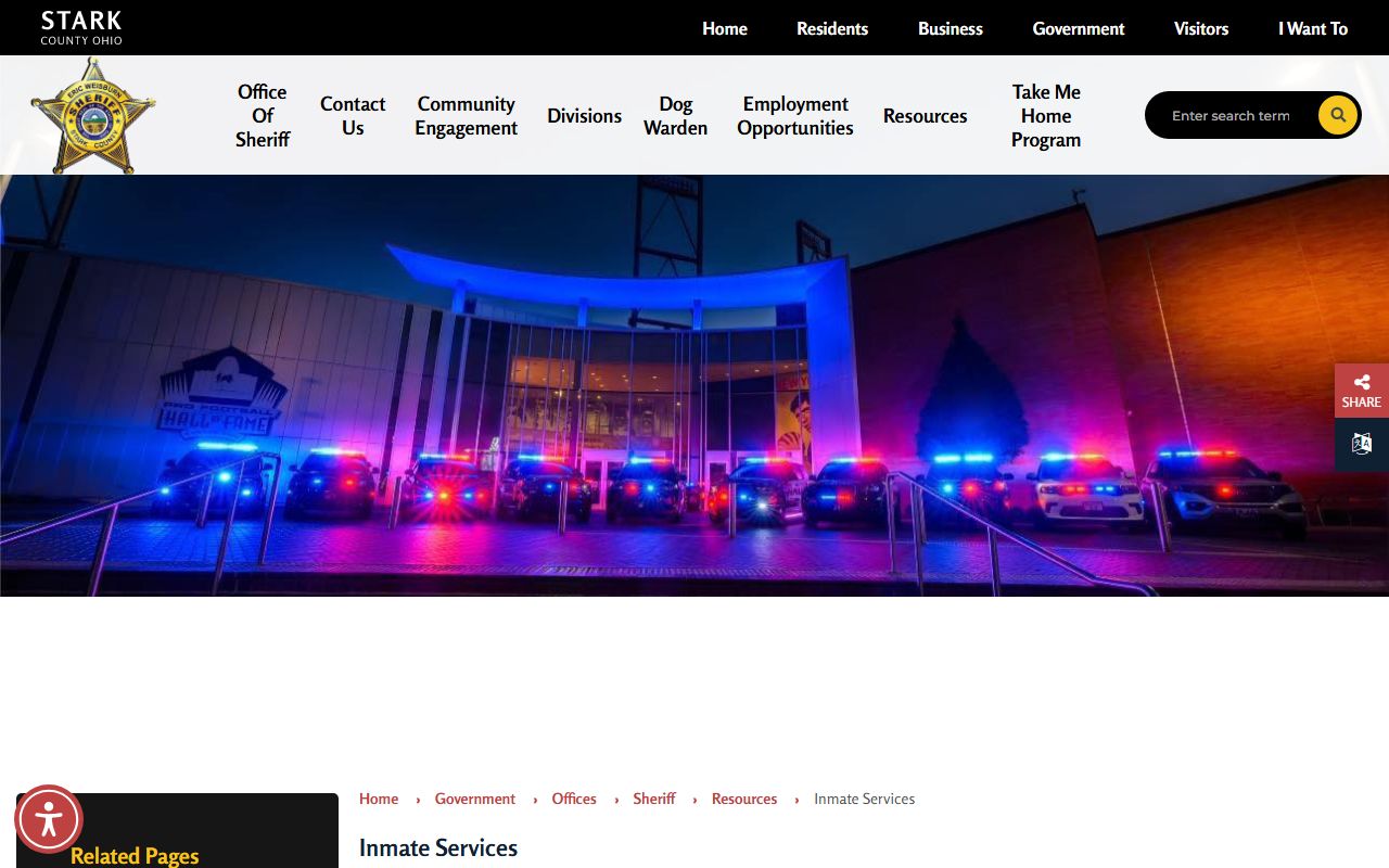 Stark County Jail inmate services information for commissary deposits and mail